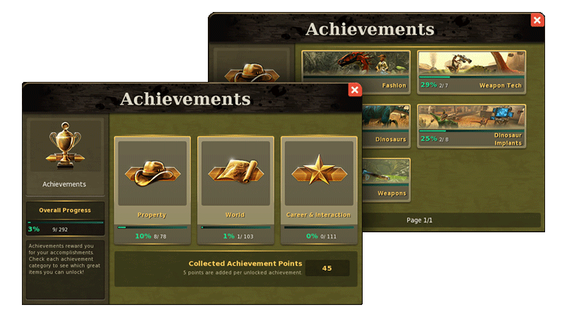 Dino Storm - Achievements Window